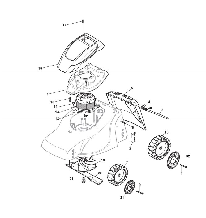 Ersatzteile und Zeichnung von Alpina Rasenmäher Elektrorasenmäher ab