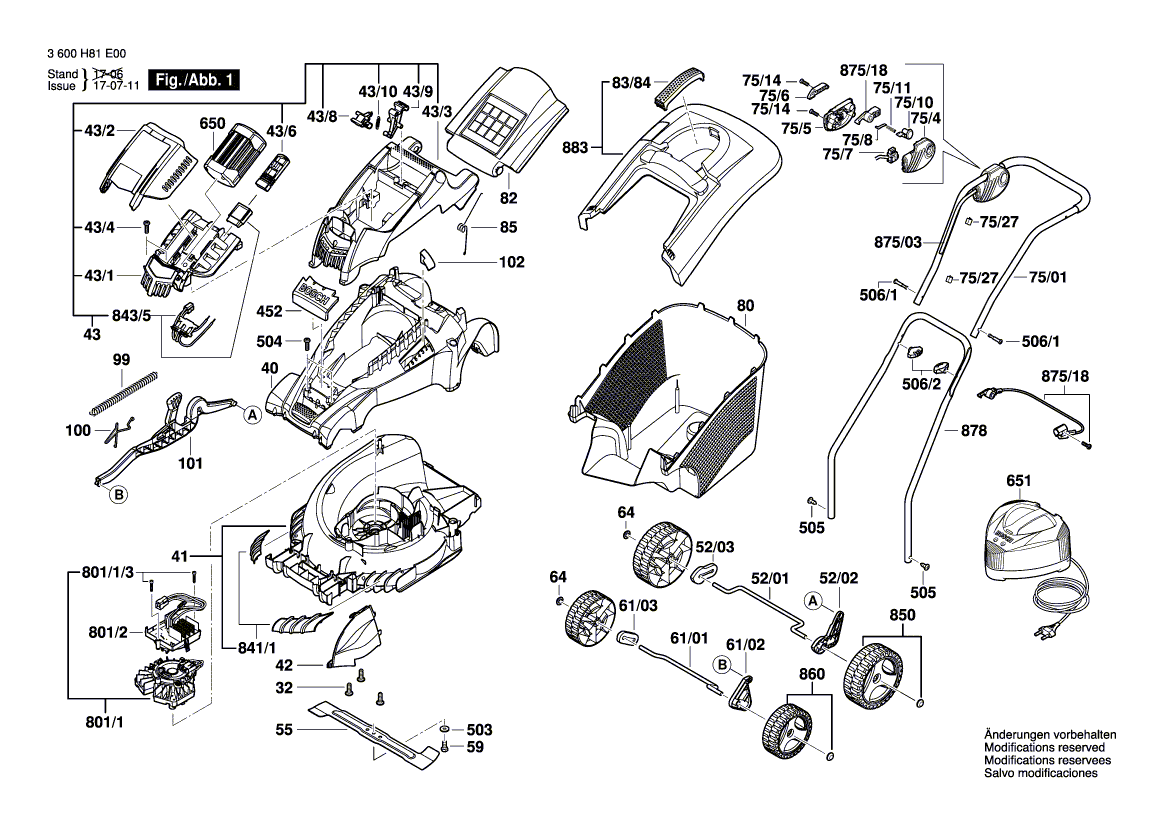 Ersatzteile und Zeichnung von Bosch Rasenmäher ROTAK 34 LI (3 600 H81
