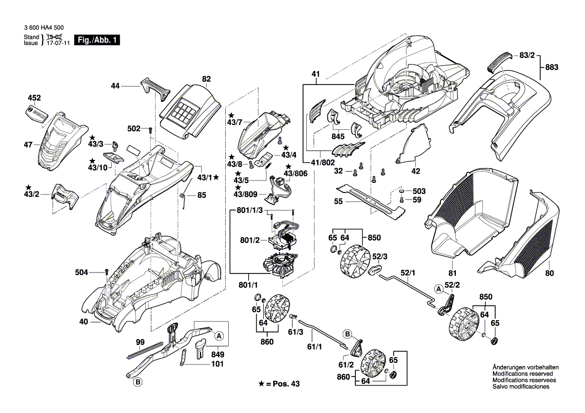Ersatzteile und Zeichnung von Bosch Rasenmäher Rotak 43 LI (3 600 HA4